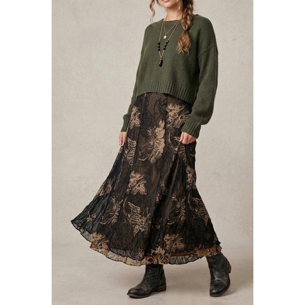 Dana Buchman Skirt Womens 2P Brown Floral Silk Maxi A-Line Petite Elegant